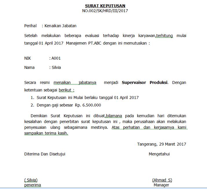 Surat Naik Jabatan - KibrisPDR