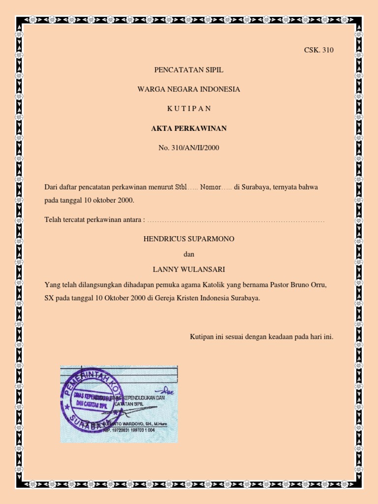 Detail Surat Nikah Katolik Nomer 15