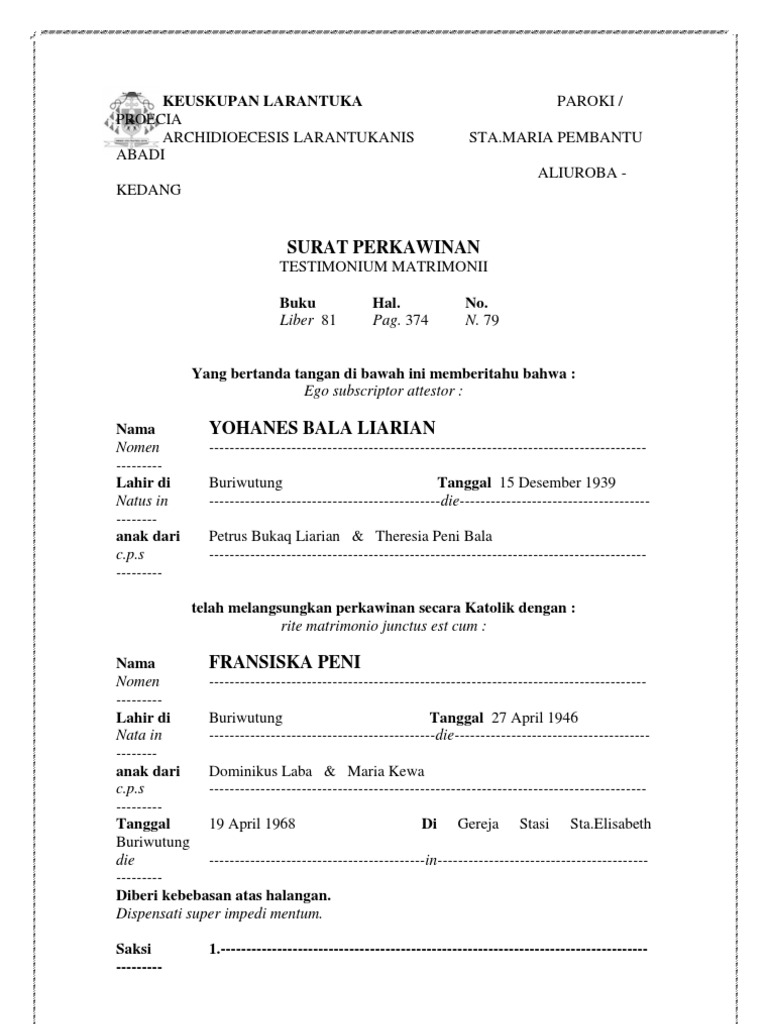 Detail Surat Nikah Katolik Nomer 7