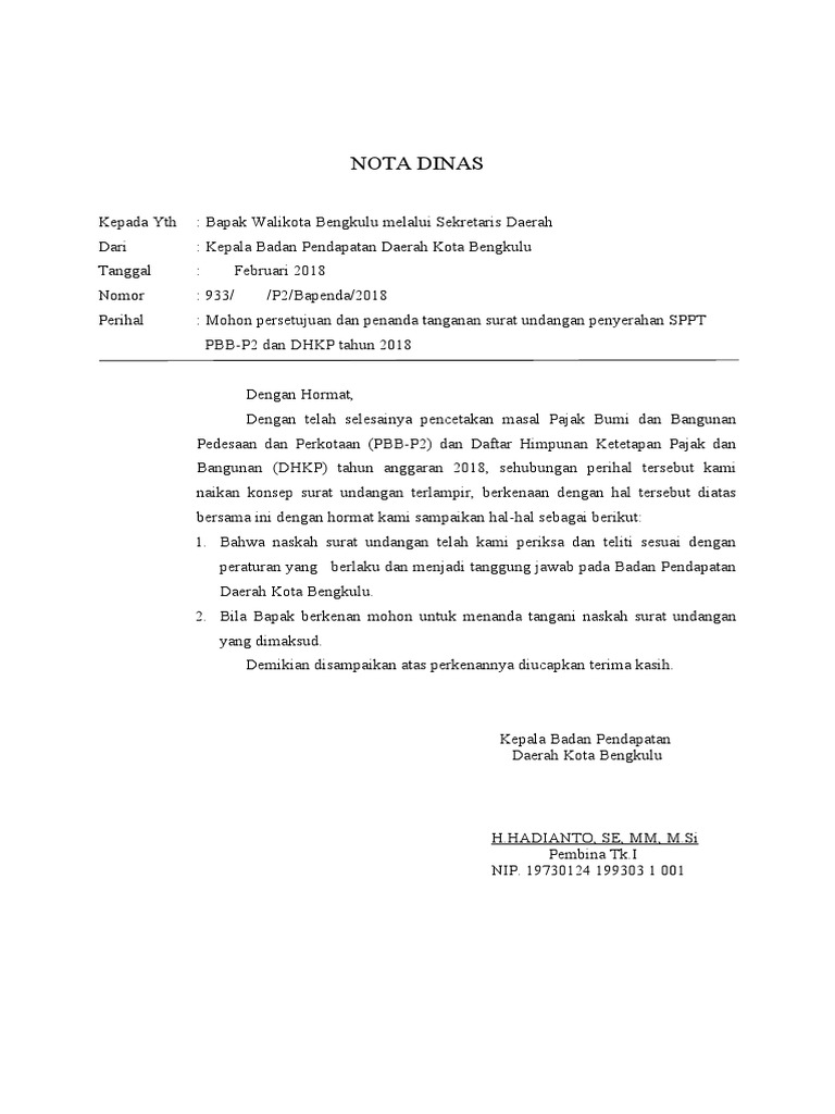 Detail Surat Nota Dinas Nomer 28