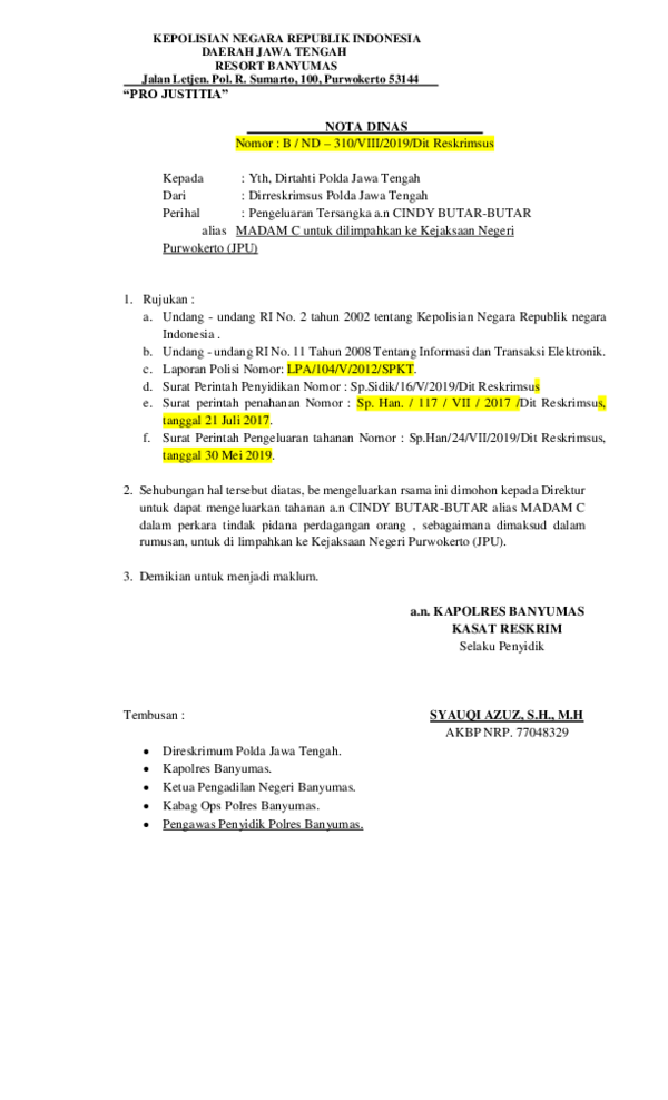 Detail Surat Nota Dinas Nomer 48