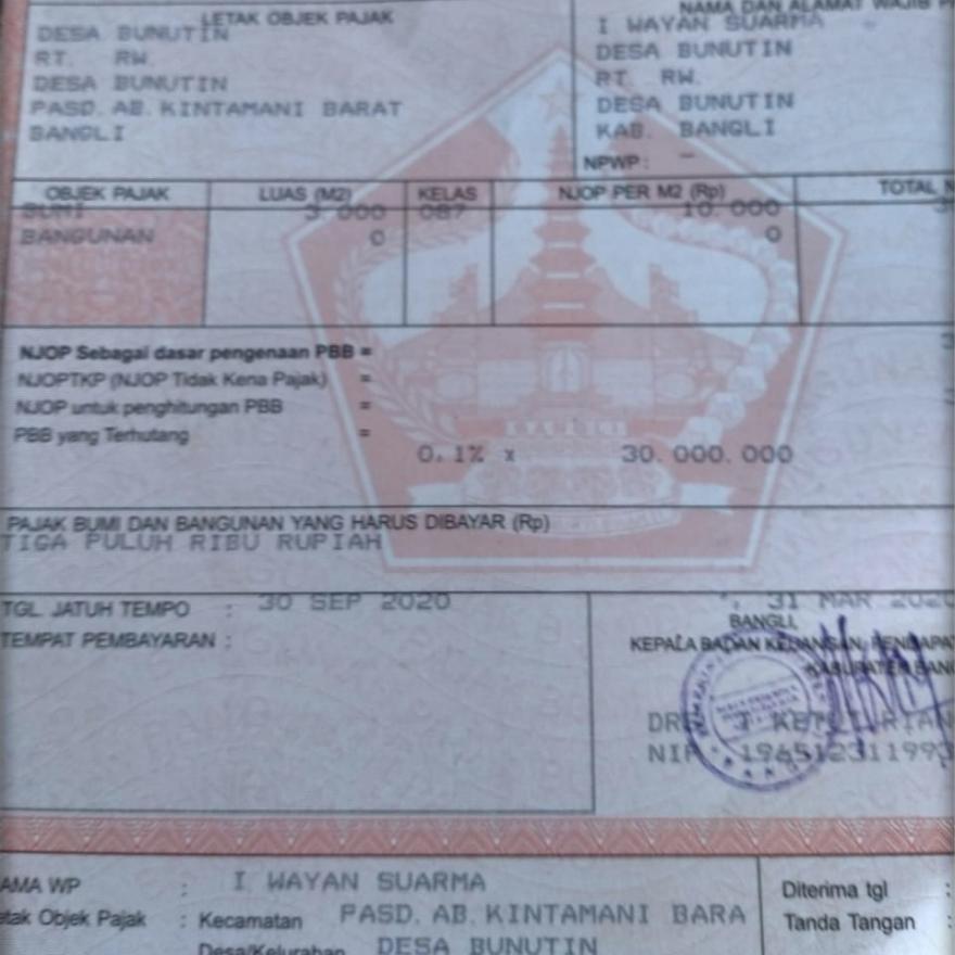 Detail Surat Pajak Tanah Nomer 22