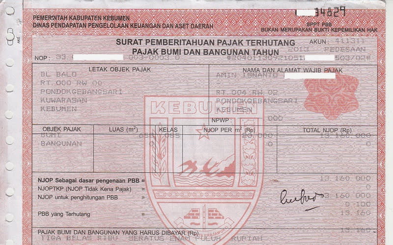 Detail Surat Pajak Tanah Nomer 4