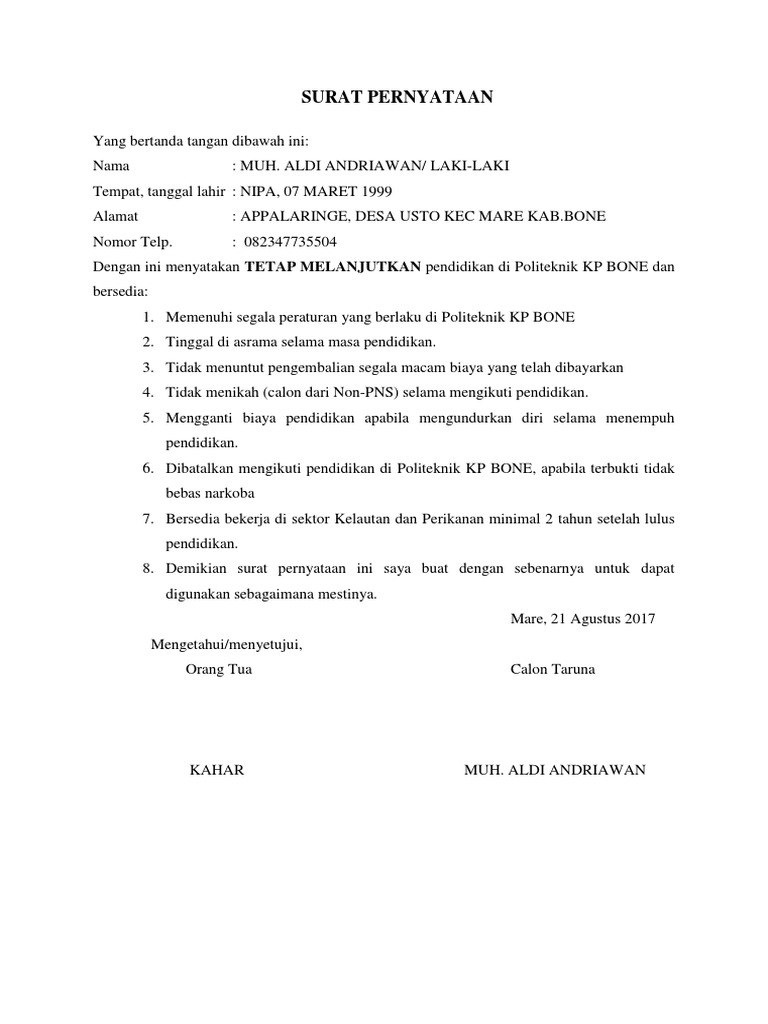 Detail Surat Pakta Integritas Nomer 18