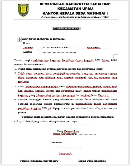 Detail Surat Pakta Integritas Nomer 3