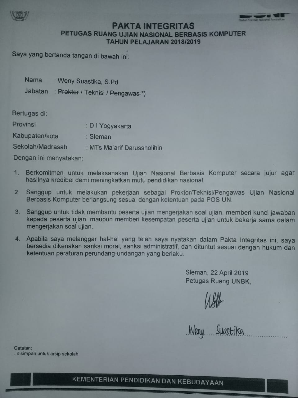 Detail Surat Pakta Integritas Nomer 23