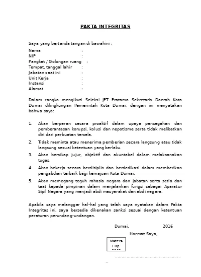 Detail Surat Pakta Integritas Nomer 28