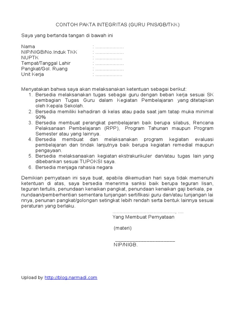 Detail Surat Pakta Integritas Nomer 9