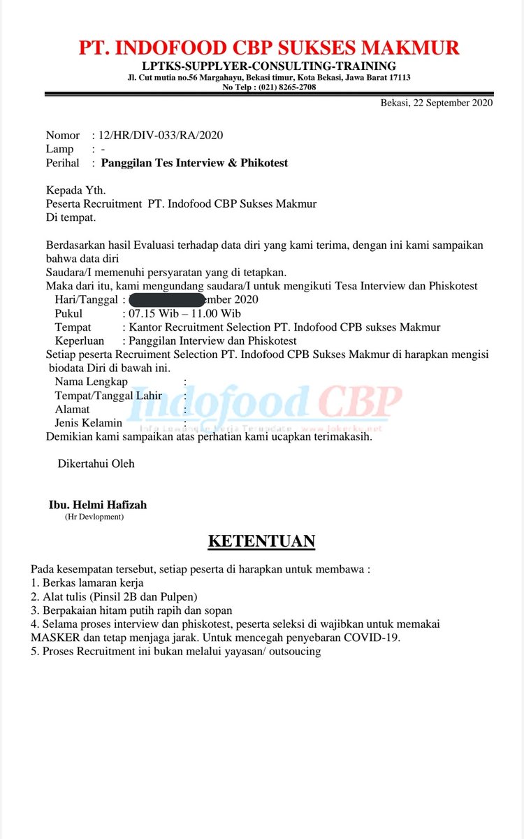 Detail Surat Panggilan Interview Nomer 12