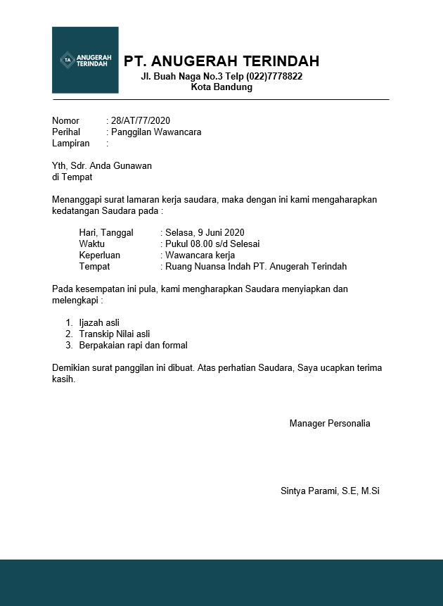 Detail Surat Panggilan Interview Nomer 3