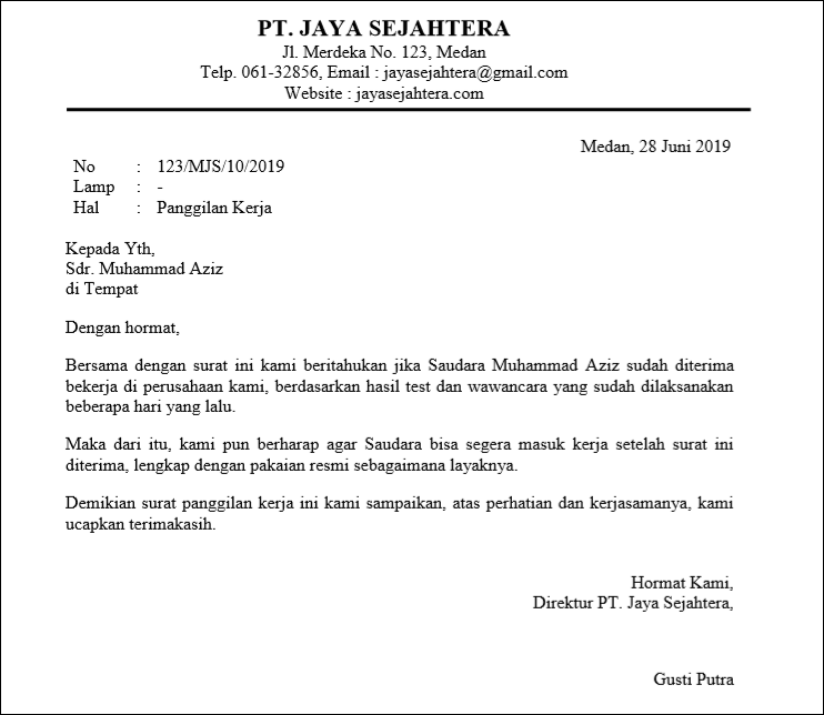 Detail Surat Panggilan Kerja Nomer 8