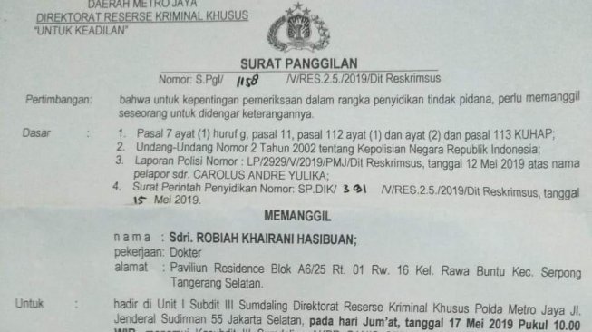 Detail Surat Panggilan Polisi Nomer 33