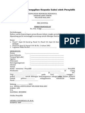 Detail Surat Panggilan Polisi Sebagai Saksi Nomer 13