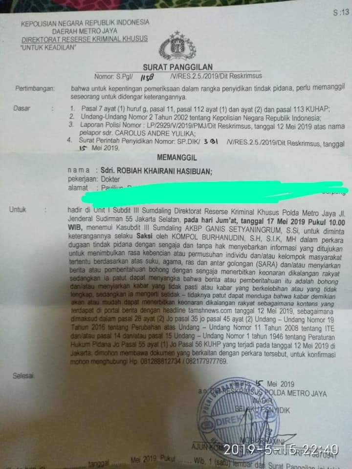 Detail Surat Panggilan Polisi Sebagai Saksi Nomer 35