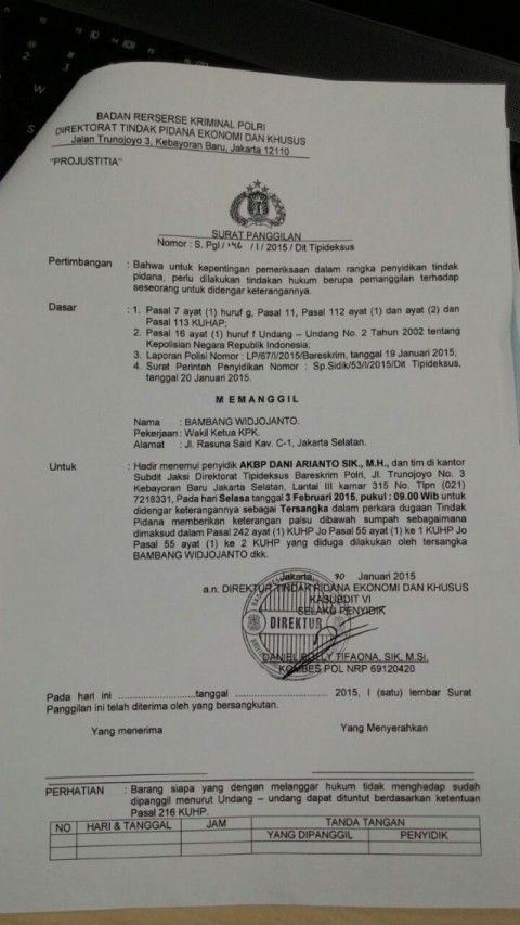 Detail Surat Panggilan Tersangka Nomer 2