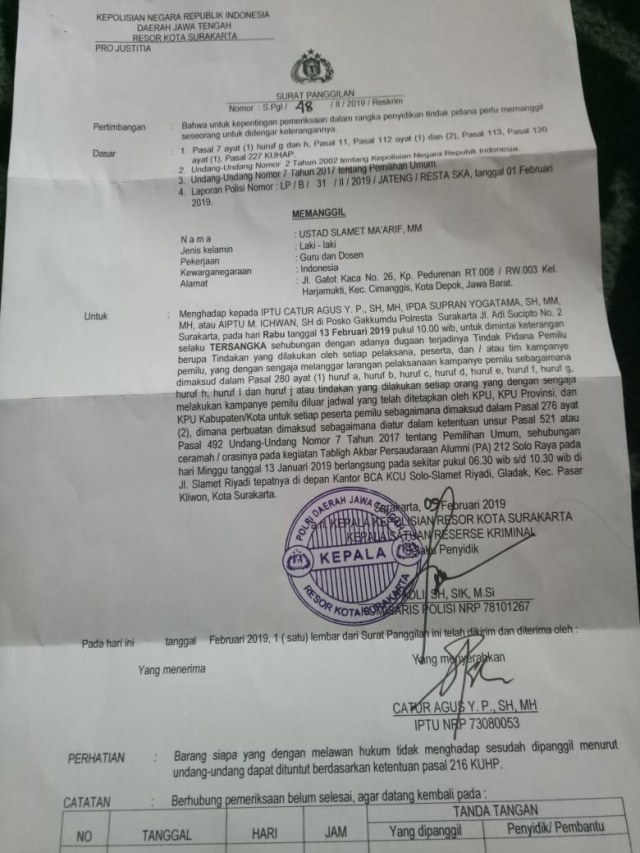 Detail Surat Panggilan Tersangka Nomer 47