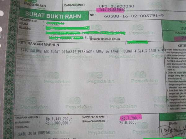 Detail Surat Pegadaian Emas Nomer 22