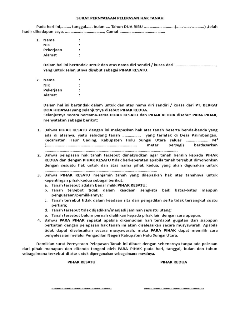 Detail Surat Pelepasan Hak Atas Tanah Nomer 8