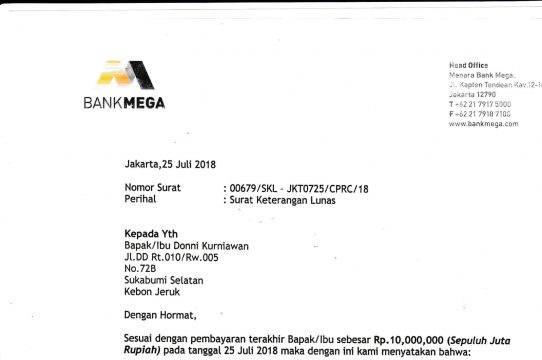 Detail Surat Pelunasan Kartu Kredit Nomer 38