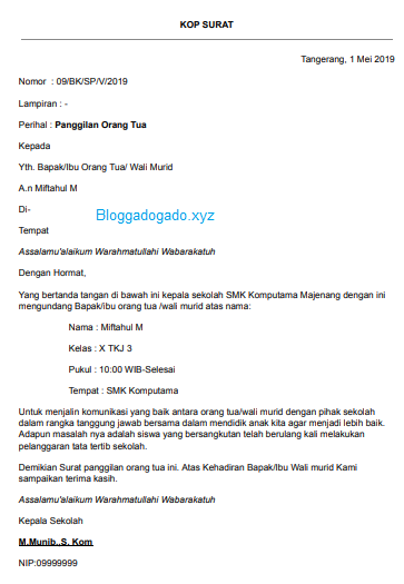 Detail Surat Pemanggilan Orang Tua Nomer 31