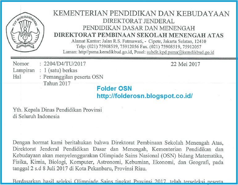 Detail Surat Pemanggilan Osn 2017 Nomer 3