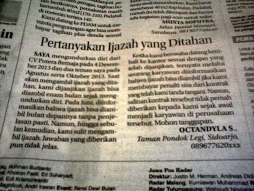 Detail Surat Pembaca Jawa Pos Nomer 22