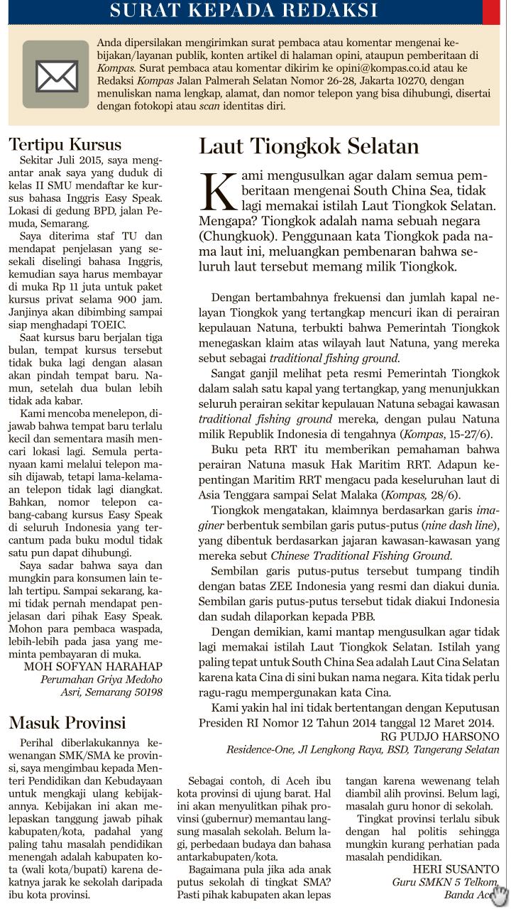 Detail Surat Pembaca Kompas Nomer 10