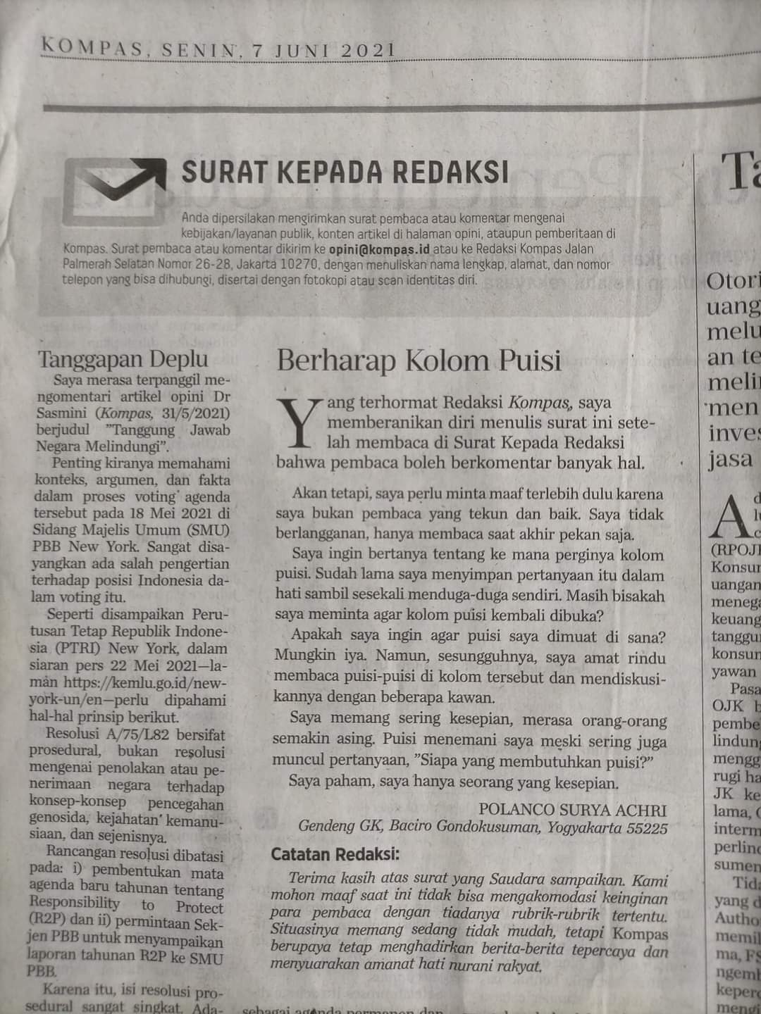 Detail Surat Pembaca Kompas Nomer 18