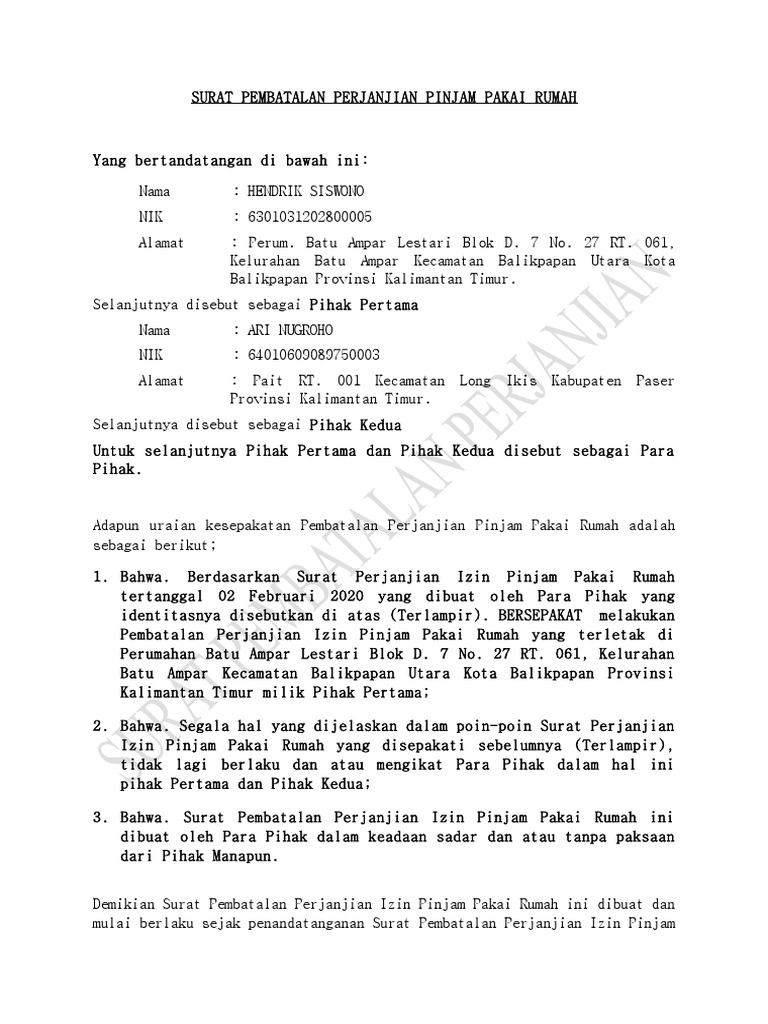 Detail Surat Pembatalan Perjanjian Nomer 14