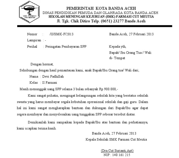 Surat Pembayaran Sekolah - KibrisPDR