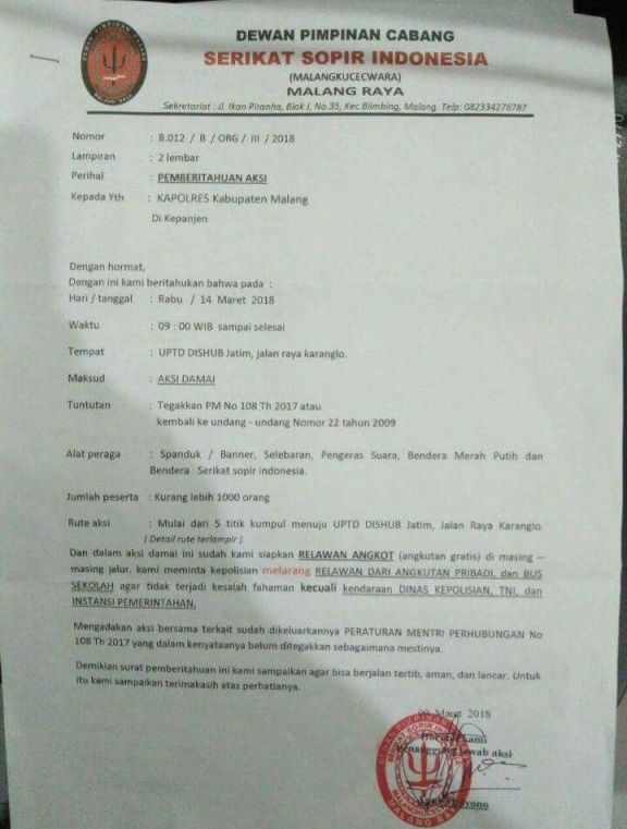 Detail Surat Pemberitahuan Aksi Nomer 23