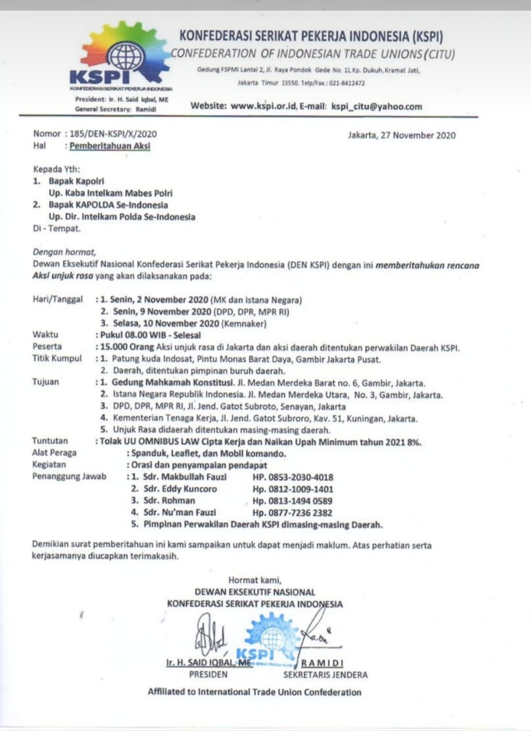 Detail Surat Pemberitahuan Aksi Nomer 6