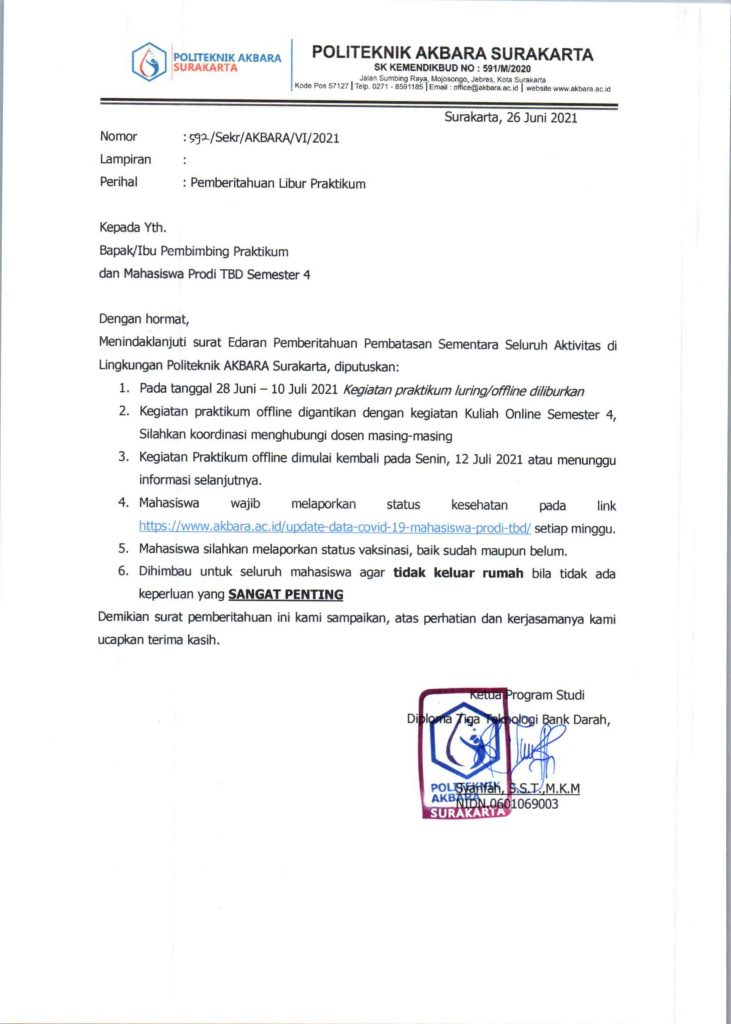 Detail Surat Pemberitahuan Libur Nomer 16