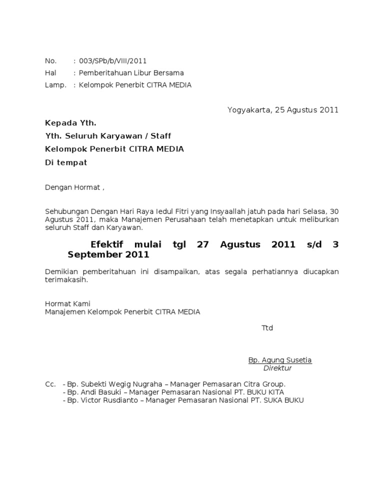 Detail Surat Pemberitahuan Libur Nomer 24