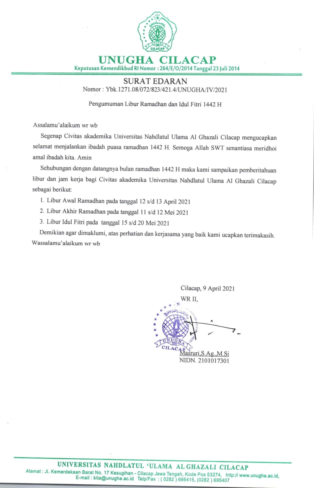 Detail Surat Pemberitahuan Libur Nomer 31