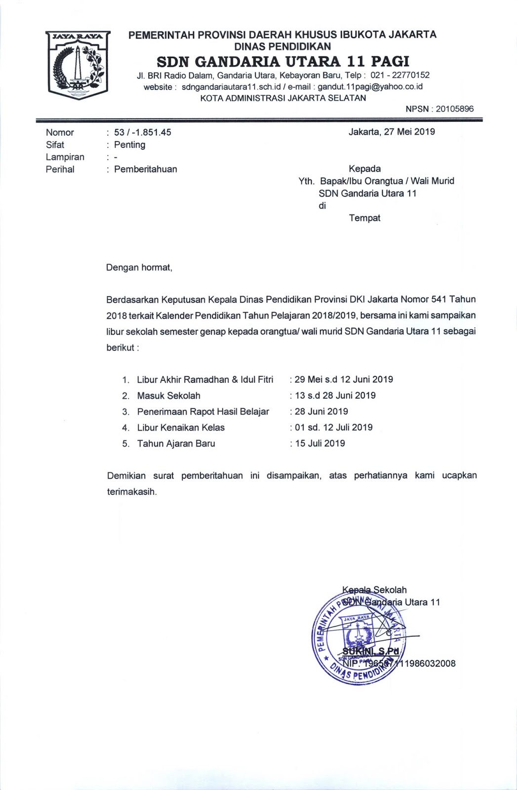 Detail surat pemberitahuan libur sekolah koleksi nomer 26