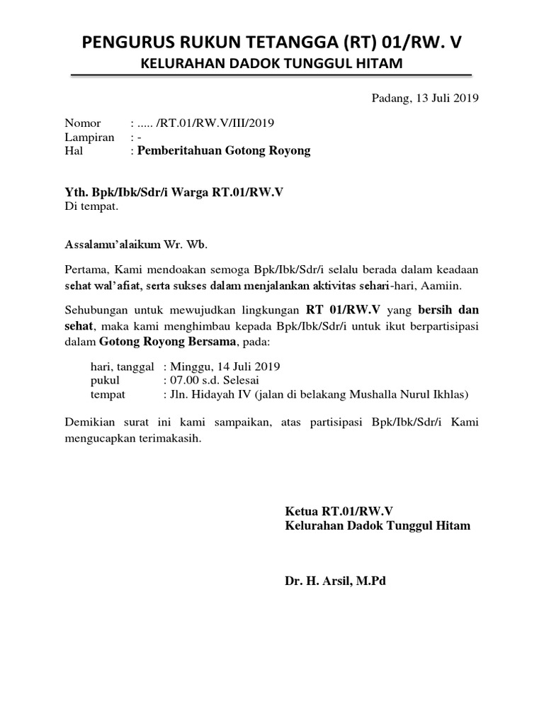 Detail Surat Pemberitahuan Warga Rt Nomer 9