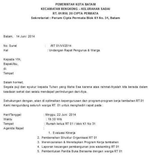 Detail Surat Pemberitahuan Warga Rt Nomer 10