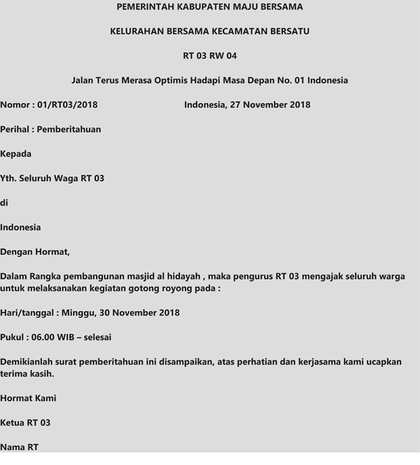 Detail Surat Pemberitahuan Warga Rt Nomer 16