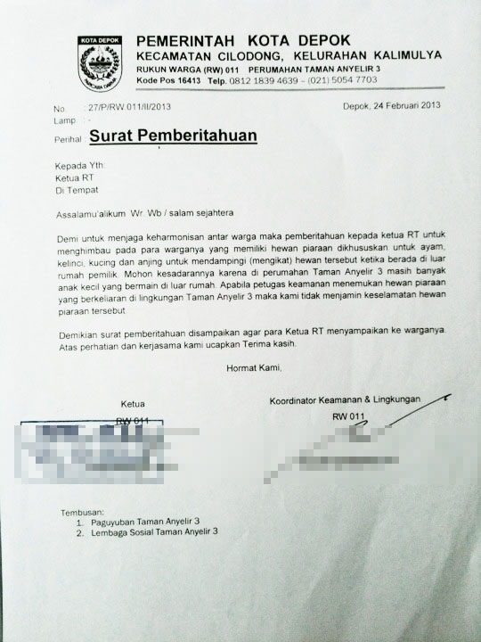 Detail Surat Pemberitahuan Warga Rt Nomer 28