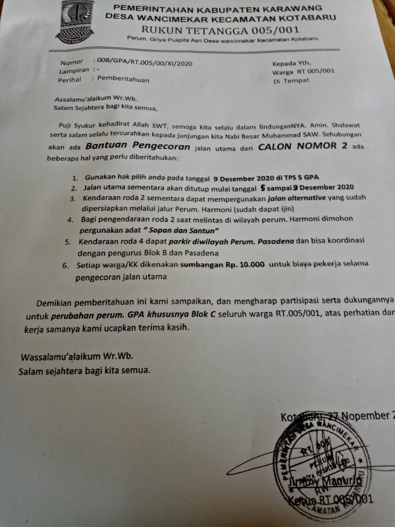 Detail Surat Pemberitahuan Warga Rt Nomer 39