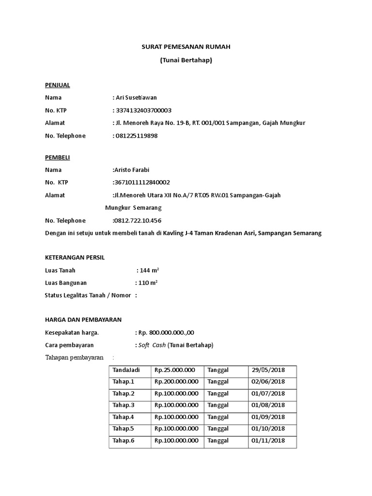 Detail Surat Pemesanan Rumah Nomer 8