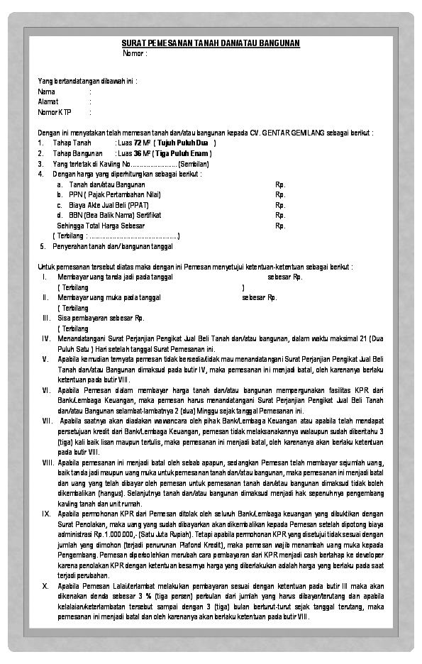 Detail Surat Pemesanan Rumah Nomer 12