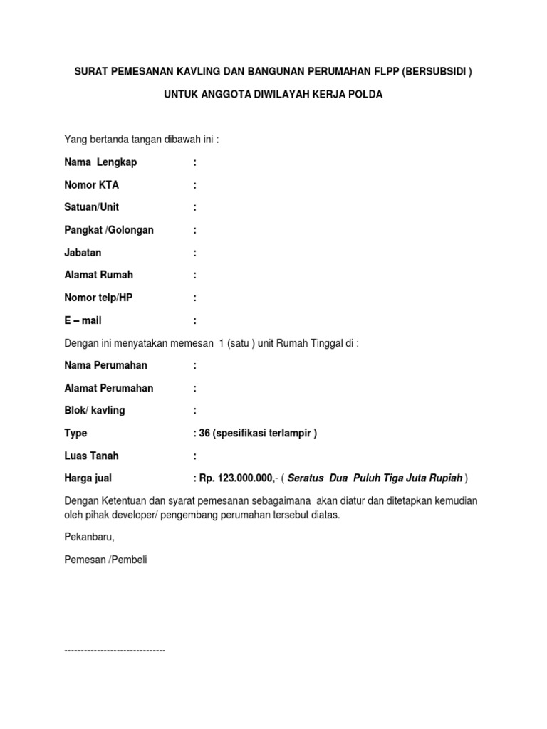 Detail Surat Pemesanan Rumah Nomer 7