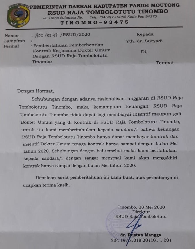 Detail Surat Pemutusan Kontrak Kerja Nomer 40