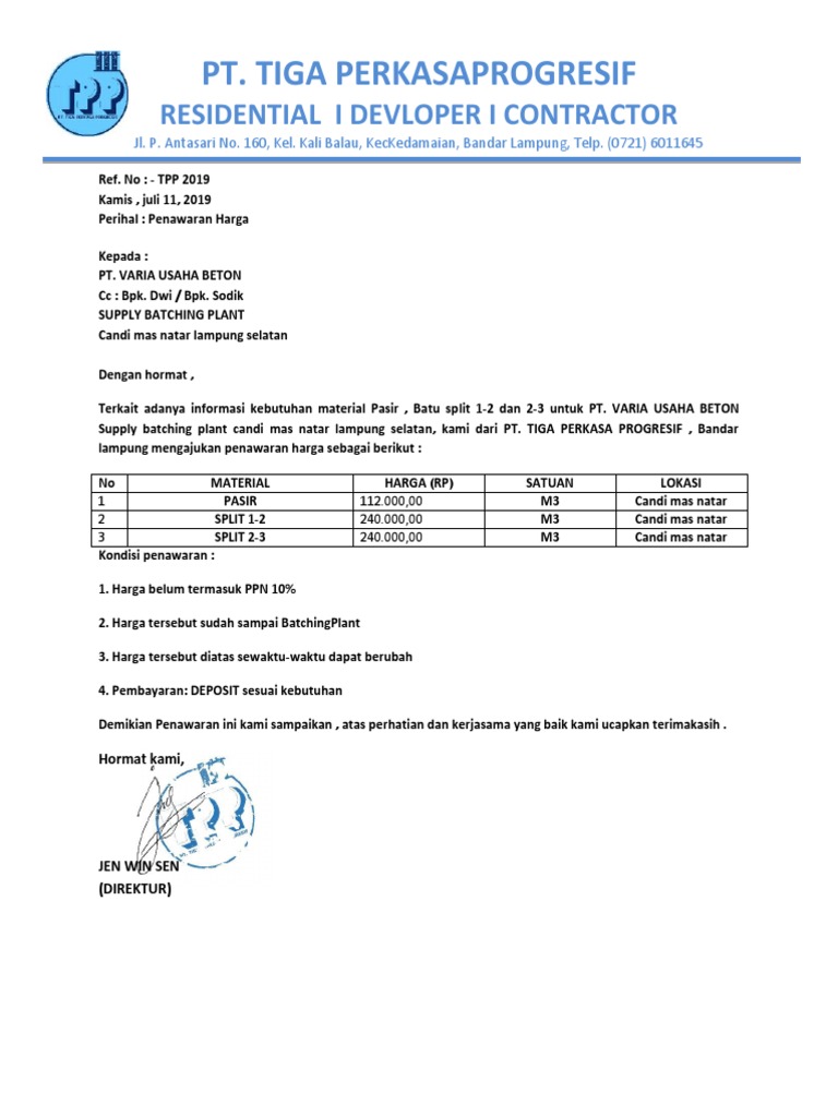 Detail Surat Penawaran Barang Termasuk Jenis Surat Nomer 42