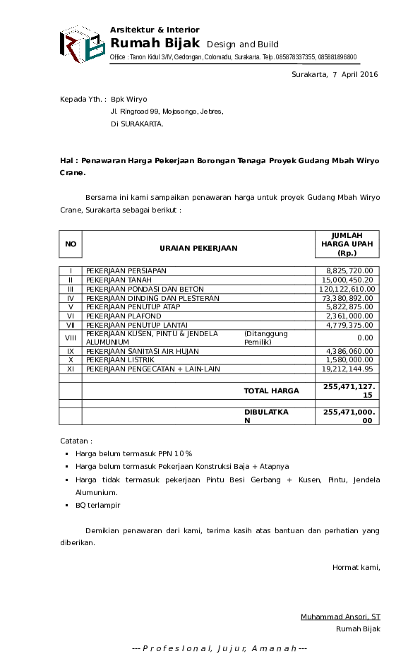 Detail Surat Penawaran Pekerjaan Borongan Nomer 15