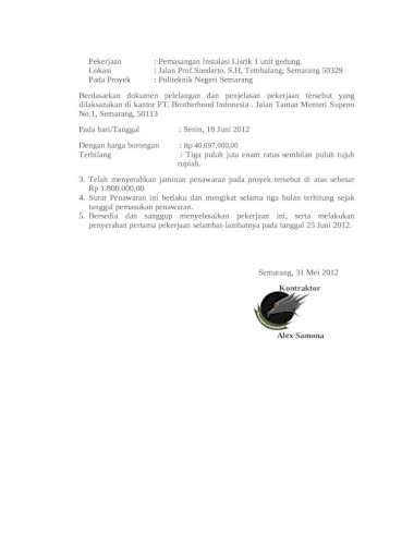 Detail Surat Penawaran Pekerjaan Borongan Nomer 43