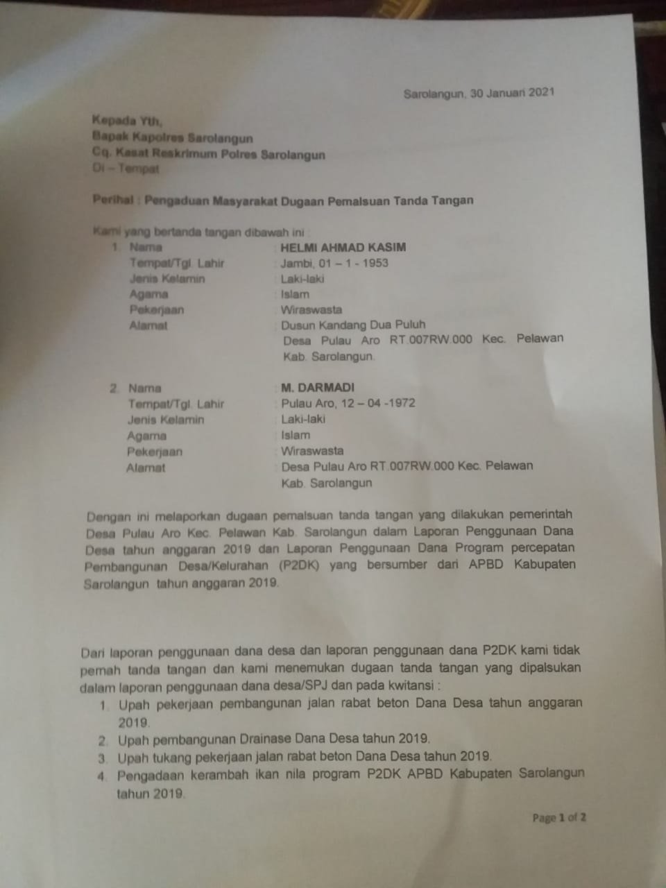 Detail Surat Pengaduan Masyarakat Nomer 23