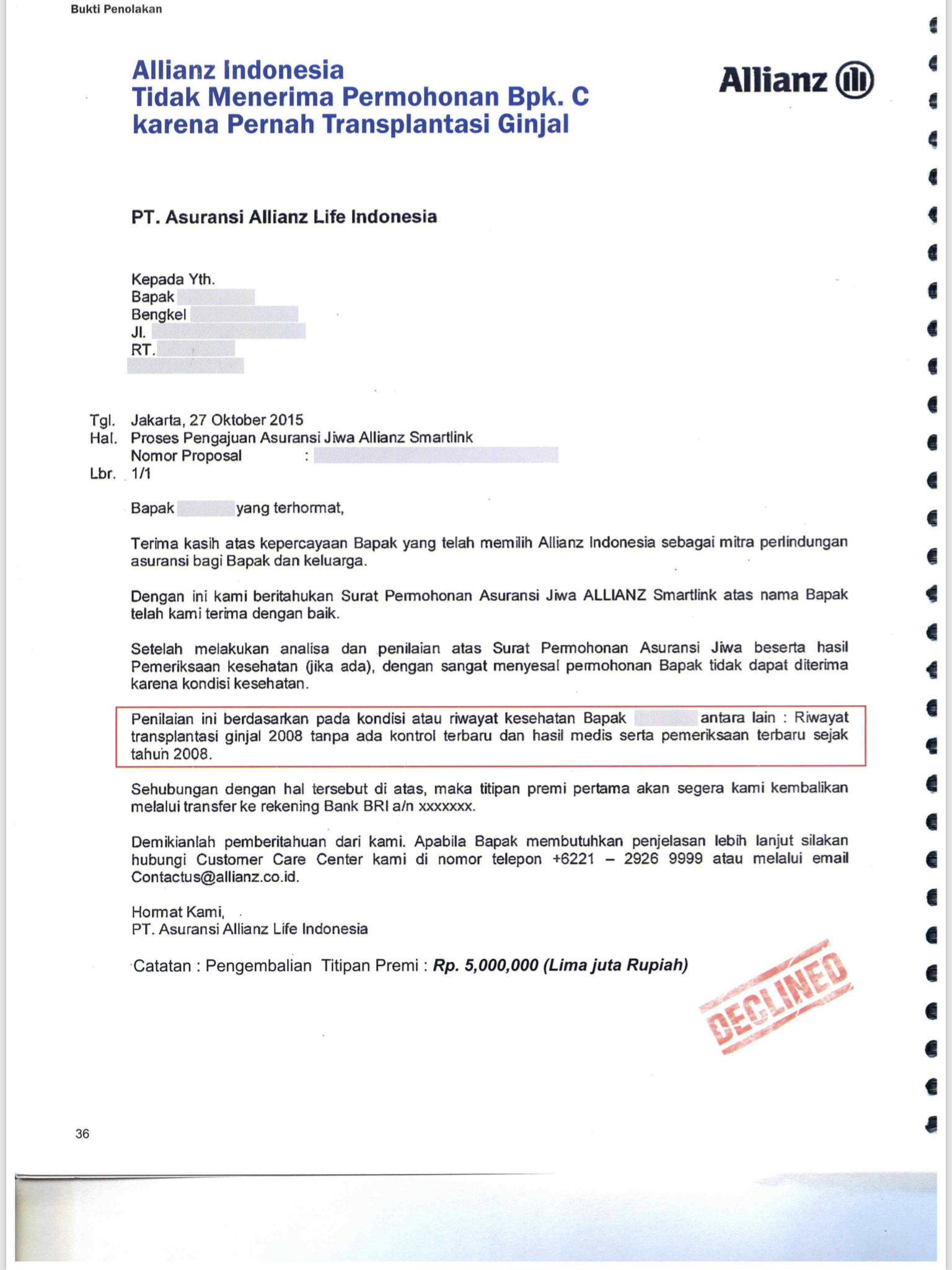 Detail Surat Pengajuan Asuransi Jiwa Nomer 18